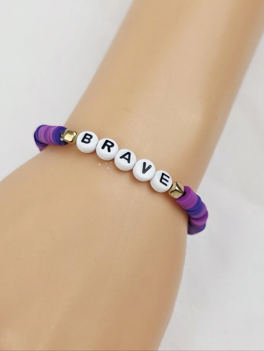 Handmade Clay Bead Bracelet Word Brave